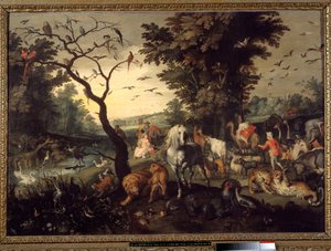 Indgang til arken Dyr går ind i Noes ark før syndfloden. Maleri af Jan Brueghel den Ældre kalder Brueghel de Velours af Jan the Elder Brueghel