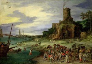 Fiskere ved kysten af Jan the Elder Brueghel