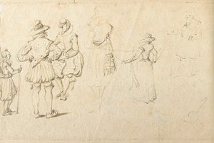 Fem figurer set bagfra, og en anden figur af Jan the Elder Brueghel