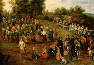 Folkedans foran ærkehertugerne ... (maleri på lærred) af Jan the Elder Brueghel
