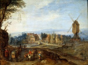 Landskab ved vindmøllen Maleri af Jan Brueghel Le Vieux kalder Bruegel de Velours (Brueghel eller Breughel af Jan the Elder Brueghel