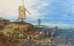 Landskab med vindmøller af Jan the Elder Brueghel