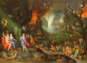 Orpheus med en harpe, der spiller til Pluto og Persephone i underverdenen