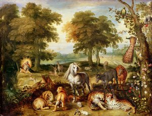 Paradis på jorden (olie på kobber) af Jan the Elder Brueghel
