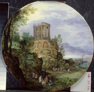 Sydkystlandskab med Vesta-templet i Tivoli, 1595 af Jan the Elder Brueghel
