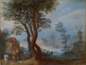 Landsbylandskab med figurer, c.1603 af Jan the Elder Brueghel