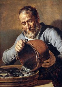 Vand og Alderdom: Fiskehandler med Spand og Balje Fisk, 1623-5