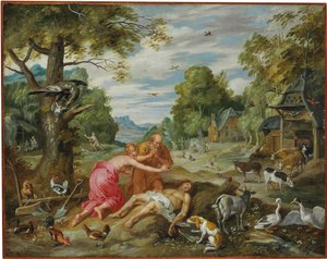 Abels død, fra historien om Adam og Eva af Jan Brueghel the Younger