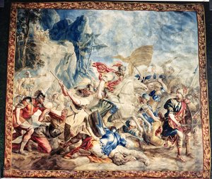 Slaget om israelitterne og amelikitterne fra Frans og Pieter van der Borchts værksted (silketæppe) af Jan van (after) Orley