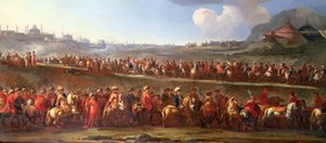 En tyrkisk karavane uden for Konstantinopel (olie på lærred) af Jan van (attr. to) Huchtenburgh