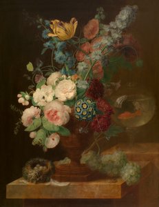 Buket blomster (olie på panel) af Jan van Amstel