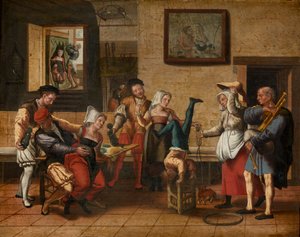 Pub scene (olie på træ) af Jan van Amstel