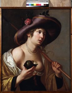 ""Portræt af Granida"" Karakteren af ​​Granida, der holder en skal, som hun bruger til at drikke det vand, som hyrden Daifilo giver hende. Baseret på stykket ""Granida"" af Pieter Corneliszoon Hooft. Maleri af Jan van Bylert (1598-1671) Samlingsmuseet af Jan van Bijlert or Bylert