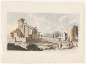 Italiensk landskab med en mand på et muldyr af Jan van Call (I) (attributed to)