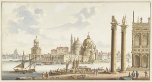 Udsigt over Sta. Maria della Salute fra Markuspladsen i Venedig