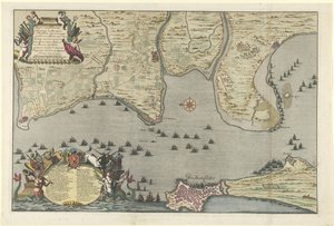 Kort over den allierede landgang og ekspedition i Cadiz, 1702 Plan for Dissante for Landgang i Spangien for Cadix med Campements og Marse udført af hertugen af ​​Ormont og generalen Majoor og Baron de Spar Ceedert den 26. august til af Jan van Call (I)