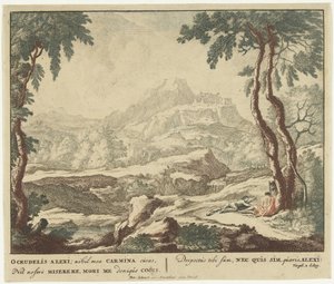 Landskab med to hyrder ved et træ Scener fra Virgils digtsamling Bucolica (serietitel) af Jan van Call (I)