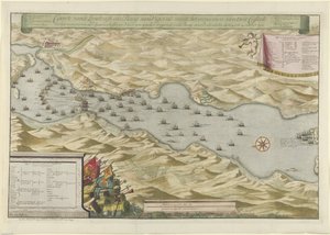 Slaget ved bugten ved Vigo og erobringen af ​​den spanske sølvflåde, 1702 Caarte vande Landingh i Vigos-bugten som en del af erobringen af ​​to Casteels og erobringen af ​​den spanske sølvflåde forankret i Baay for Redondella den