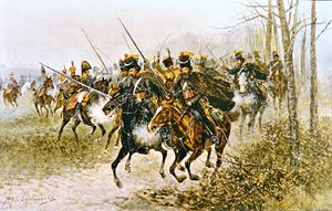 Napoleon og hans stab overrasket af kosakker (akvariel på papir)