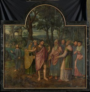 Johannes Døberen formaner farisæerne, centralt panel af en triptykon af Jan van Coninxloo (II)