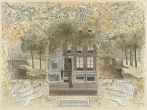 Hus på Leliegracht, flankeret af broerne over Prinsengracht og Keizersgracht af Jan van Essen