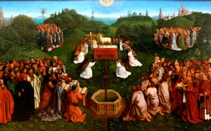 Lammets tilbedelse fra altertavlen i Gent af Jan van Eyck