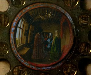 Detalje fra portrættet af Giovanni Arnolfini og hans kone af Jan van Eyck