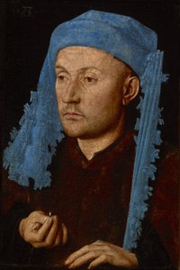 Hollandsk: Portret van onbekende een man met blauwe kaproen Man in a Blue Cap / Man with a Ring / Portræt af en ukendt mand med en blå kasket af Jan van Eyck