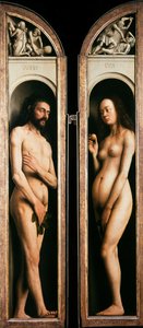 Gent-altertavlen. Tilbedelse af det mystiske lam: Adam og Eva, 1432. af Jan van Eyck