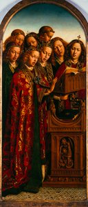Gent-altertavlen. Tilbedelse af det mystiske lam: syngende engle, 1432. af Jan van Eyck