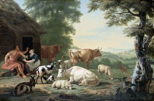 Arkadisk landskab med hyrder og kvæg af Jan van Gool