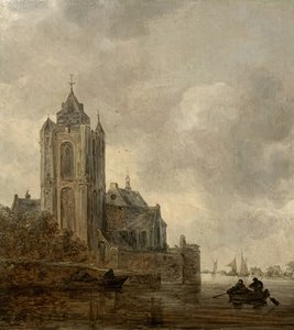 En kirke på bredden af en flod. af Jan van Goyen