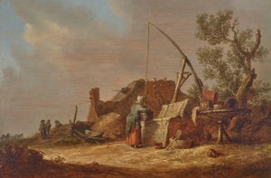 Et landskab med en kvinde ved en brønd af Jan van Goyen