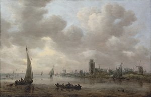 En udsigt over Maas med Dordrecht bagved af Jan van Goyen