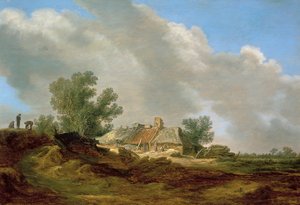 Klitlandskab med hytte og figurer af Jan van Goyen