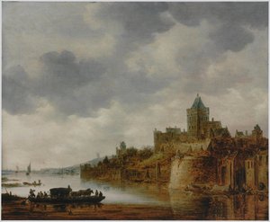 Hollandsk: Flodlandskab med udsigt over Valkhof, Nijmegen Flodlandskab med udsigt over Valkhof, Nijmegen af Jan van Goyen