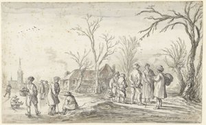 Figurer i en landsby om vinteren af Jan van Goyen