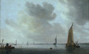 Fiskerbåde ud for en flodmunding af Jan van Goyen