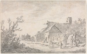 Landskab med et sommerhus og figurer