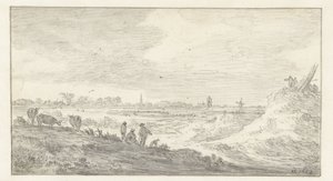 Landskab med figurer på en klit af Jan van Goyen