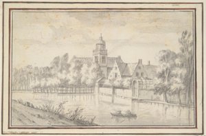 Udsigt over slottet og huset ved floden af Jan van Goyen