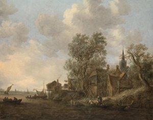 Udsigt over en by ved en flod af Jan van Goyen