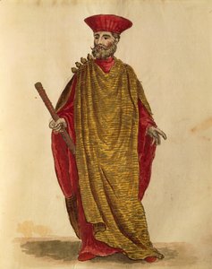 Capitano Generale Da Mar (flådens generalkaptajn) af Serenissima Republikken Venedig, af Jan van Grevenbroeck eller Giovanni Grevembroch (1731-1807), Gli Donne de Veneziani, fra illustreret bog med kostumer, akvarel af Jan van Grevenbroeck