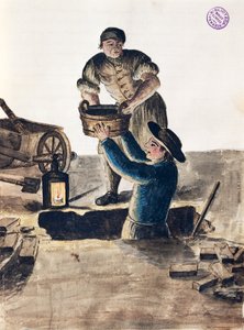 Rengøring af offentlig kloak, illustration fra Illustreret bog med venetianske dragter, af Jan Grevenbroeck (1731-1807), akvarel, Italien af Jan van Grevenbroeck