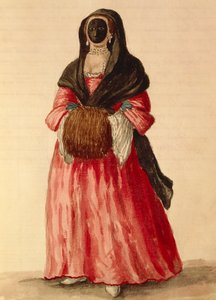 Moretta, venetiansk maske, akvarel af Giovanni Grevembroch, Italien