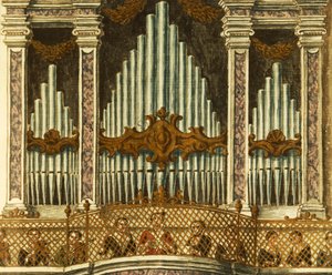 Orgel, detalje fra kantate af putte, af Giovanni Grevembroch. Italien af Jan van Grevenbroeck