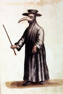 Beskyttelsesbeklædning mod pest i 1700-tallet. af Jan van Grevenbroeck