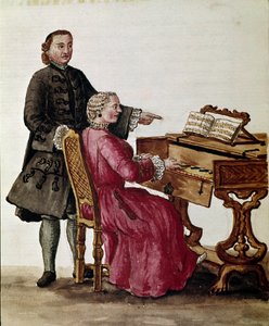 Sangeren (Operasangeren spiller klaver) Akvareltegning og blæk er taget fra Jan van Grevenbroek (eller Giovanni Grevenbroich (Grevenbroich) (1731-1807) af Jan van Grevenbroeck