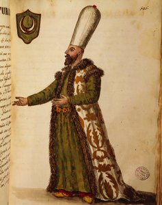 Tyrkisk ambassadør i Venedig, farvet gravering af Giovanni di Grevembroch, fra Gli abbigliamento de veneziani (kostumer af venetianere), bind II, plade 121 af Jan van Grevenbroeck