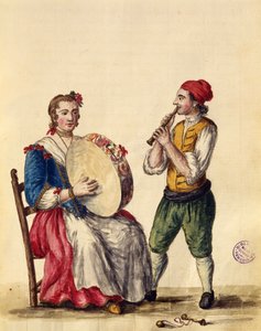 Venetiansk musiker (pen & blæk og wc på papir) af Jan van Grevenbroeck